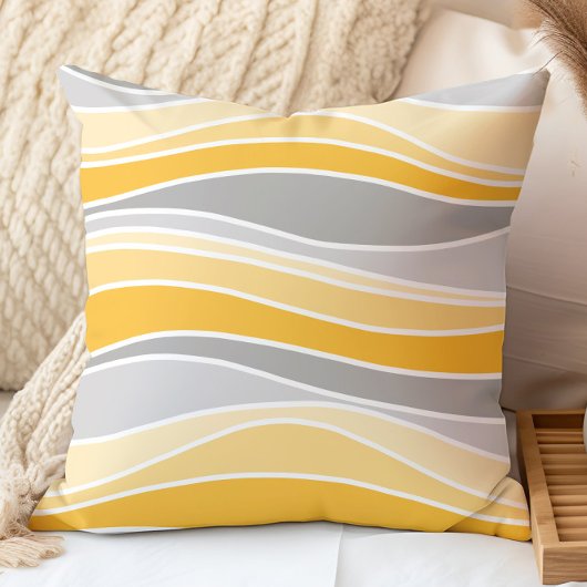 レトロの波線パターングレー、黄色 クッション