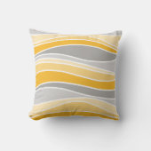 レトロの波線パターングレー、黄色 クッション (正面)