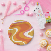 レトロの液体渦巻き模様(オレンジピンクマスタード) ペーパープレート (パーティー)