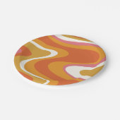レトロの液体渦巻き模様(オレンジピンクマスタード) ペーパープレート (アングル)