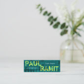 レトロの深緑色のモザイク名刺 スキニー名刺 (スタンド正面)