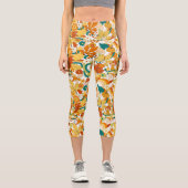 レトロの溝型キノコ花模様 カプリレギンス (正面)