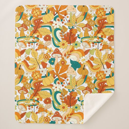 レトロの溝型キノコ花模様 シェルパブランケット (正面)