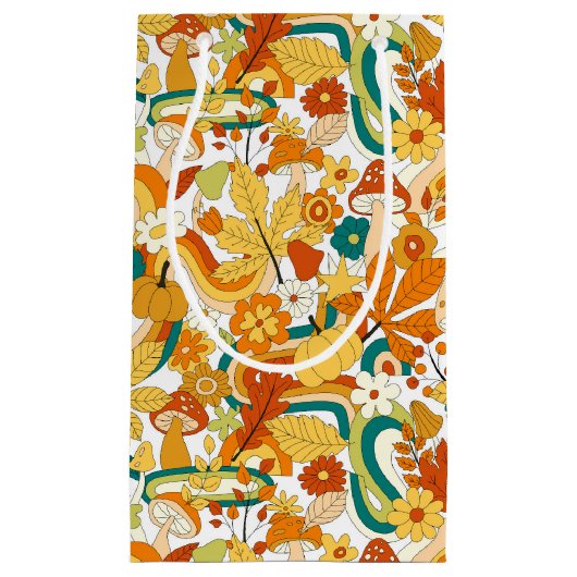 レトロの溝型キノコ花模様 スモールペーパーバッグ (正面)