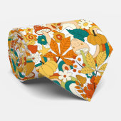 レトロの溝型キノコ花模様 ネクタイ (ロール)