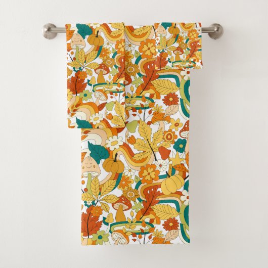 レトロの溝型キノコ花模様 バスタオルセット (インサイチュ)