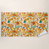 レトロの溝型キノコ花模様 ビーチタオル (正面)