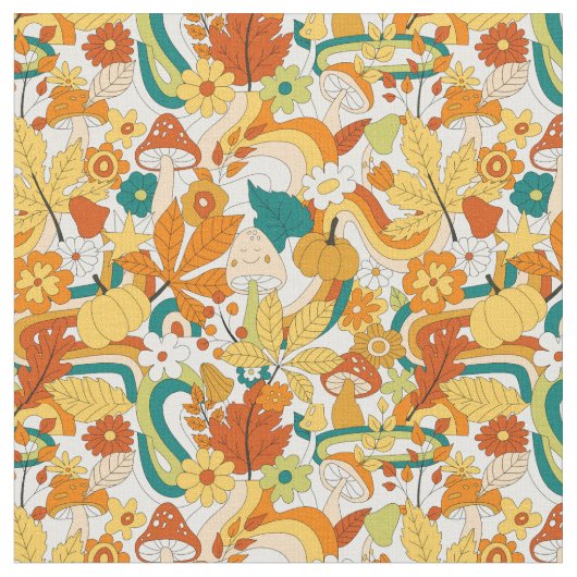 レトロの溝型キノコ花模様 ファブリック (クローズアップ)