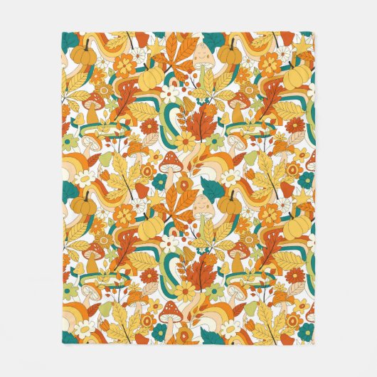 レトロの溝型キノコ花模様 フリースブランケット (正面)