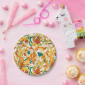 レトロの溝型キノコ花模様 ペーパープレート (パーティー)