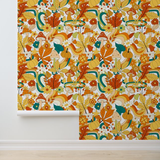 レトロの溝型キノコ花模様 壁紙 (アプリケーション)