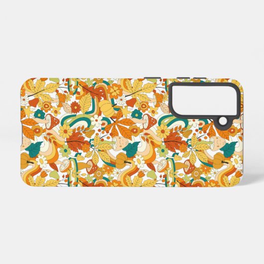 レトロの溝型キノコ花模様 SAMSUNG GALAXYケース (裏面横)