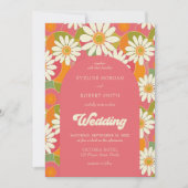 レトロの溝深いオレンジ色のピンクと白 招待状 (正面)