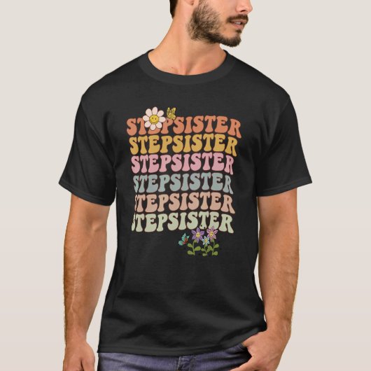 レトロの溝深い義理の妹の波状花と Tシャツ (正面)