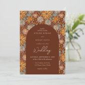 レトロの溝深い花テラコッタオレンジのセージのアーチ 招待状 (スタンド正面)