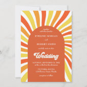 レトロの溝状の波オレンジ色の黄色い結婚太陽 招待状 (正面)