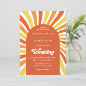 レトロの溝状の波オレンジ色の黄色い結婚太陽 招待状 (スタンド正面)