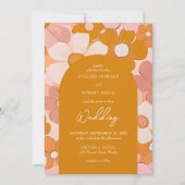 レトロの溝状オレンジとピンクの花がアーチ 招待状 (正面)