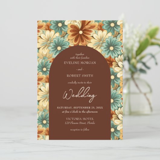 レトロの溝状カラフル花結婚アーチ 招待状 (スタンド正面)