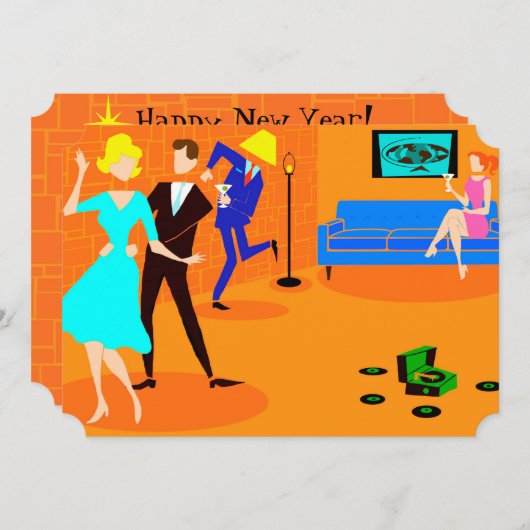 レトロの漫画のカクテルのパーティの招待状 招待状 (正面/裏面)