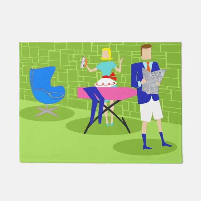 レトロの漫画のカップルの家庭でドア・マット ドアマット (正面)