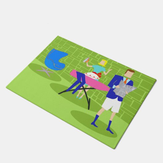 レトロの漫画のカップルの家庭でドア・マット ドアマット (アングル)