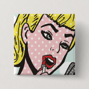 レトロの漫画本のかわいこちゃんボタン 缶バッジ