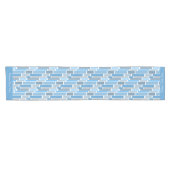 レトロの濃淡の青の幾何学的デザインパターン ショートテーブルランナー (横)