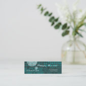 レトロの濃紺の宇宙のモザイクハイテクな名刺 スキニー名刺 (スタンド正面)