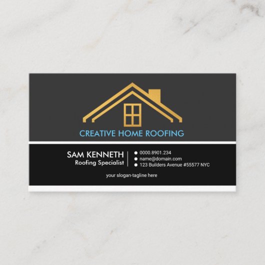 レトロの灰色はコラムの金ゴールドの家の屋根葺き職人を影で覆います 名刺 (正面)