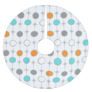 レトロの点およびスターバストのクリスマスツリーのスカート ブラッシュドポリエステルツリースカート