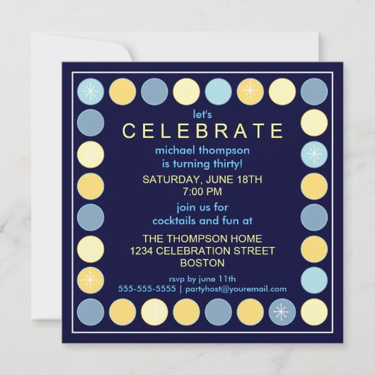レトロの点及び星の誕生日のパーティの招待状 招待状 (正面)