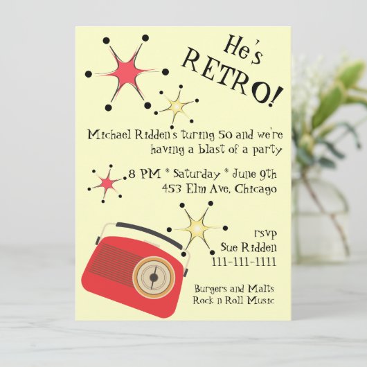 レトロの無線の誕生日の招待状 招待状 (スタンド正面)