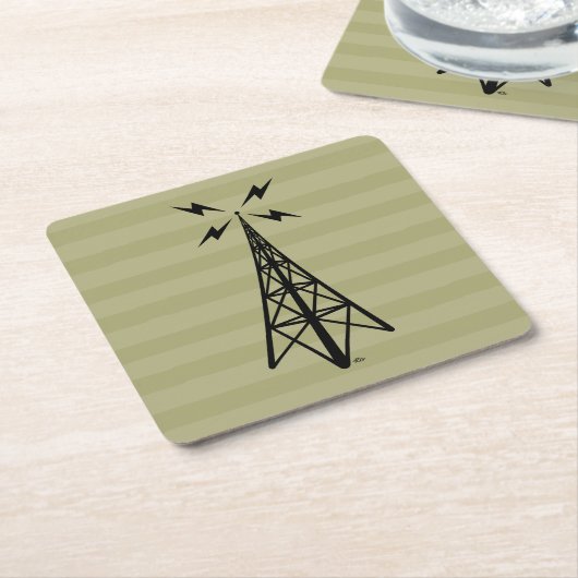 レトロの無線タワー スクエアペーパーコースター (アングル)