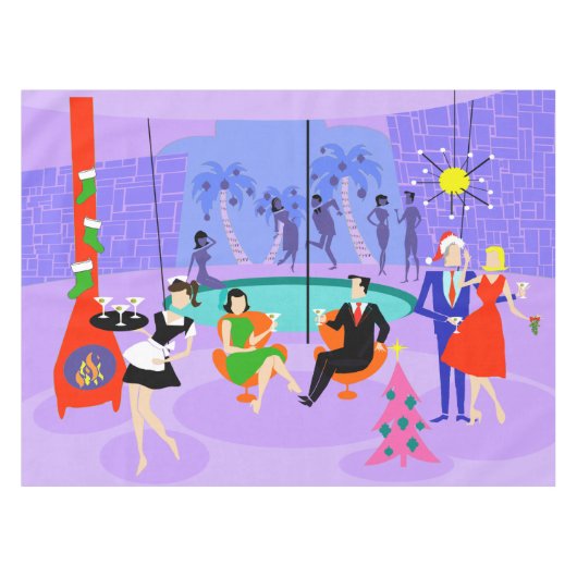 レトロの熱帯クリスマス・パーティのテーブルクロス テーブルクロス (正面(横))