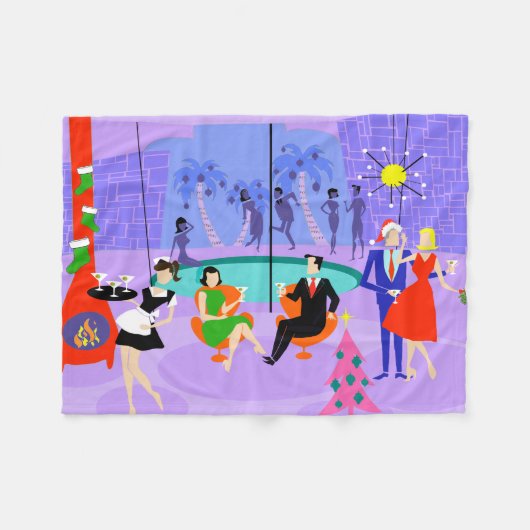 レトロの熱帯クリスマス・パーティのフリースブランケット フリースブランケット (正面(横))