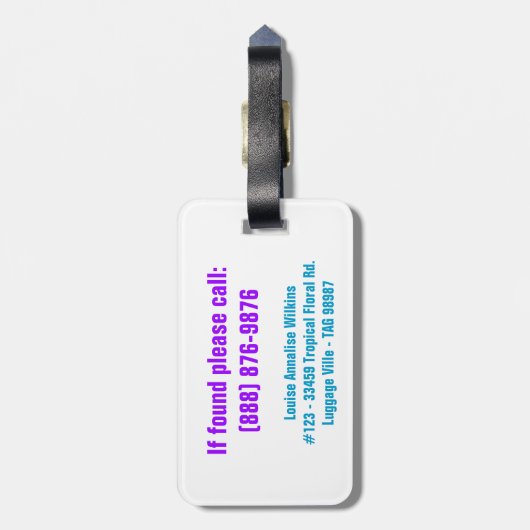 レトロの熱帯花のピンクの青及び紫色 ラゲッジタグ (裏面縦)