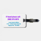 レトロの熱帯花のピンクの青及び紫色 ラゲッジタグ (裏面横)