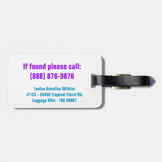 レトロの熱帯花のピンクの青及び紫色 ラゲッジタグ (裏面横)