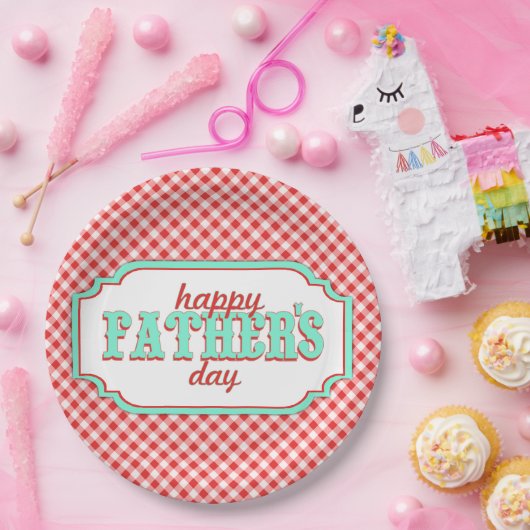 レトロの父の日の紙のプレート格子縞 ペーパープレート (パーティー)
