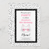 レトロの猫を愛する女の子のための第6誕生会 案内状 (正面/裏面)