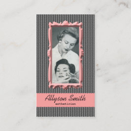 レトロの珊瑚の千鳥格子のなエステティシャンの名刺 名刺