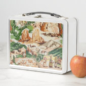 レトロの生地の西部の景色のテーマのお弁当箱 メタルランチボックス (インサイチュ)