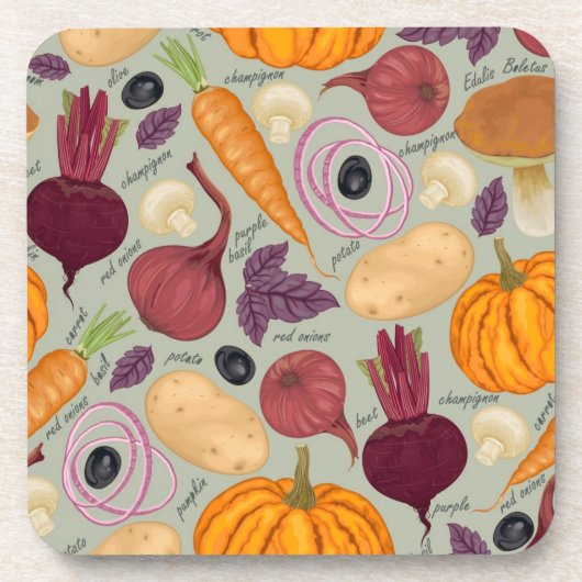 レトロの生鮮野菜の背景 コースター (正面)