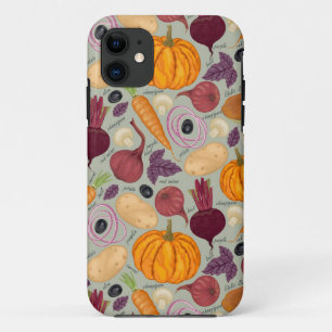 レトロの生鮮野菜の背景 iPhone 11 ケース