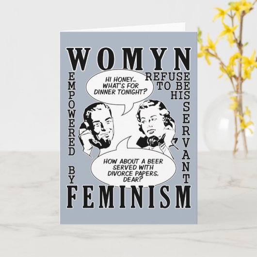 レトロの男女同権主義のユーモアの挨拶状 カード (黄色い花)