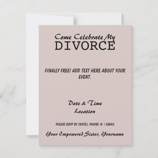 レトロの男女同権主義のユーモアの離婚のパーティの招待状 招待状 (裏面)