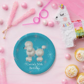 レトロの白いプードルのカスタムな誕生日の紙皿 ペーパープレート (パーティー)