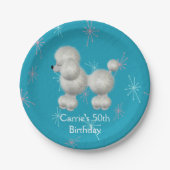 レトロの白いプードルのカスタムな誕生日の紙皿 ペーパープレート (正面)
