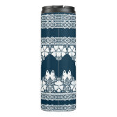 レトロの白いレースで蝶が濃い青b タンブラー (裏面)